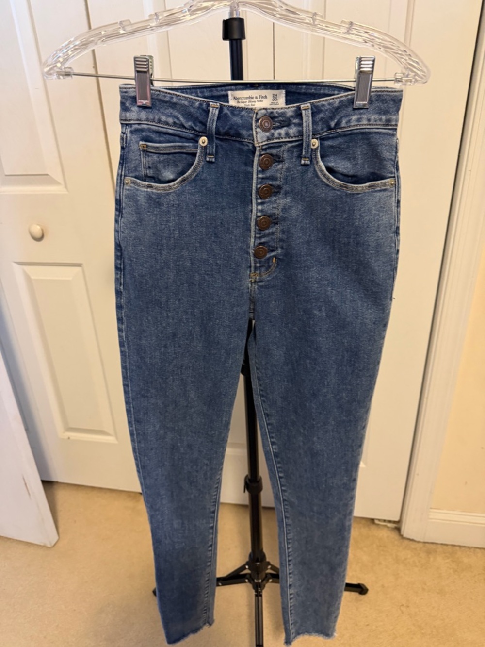 Abercrombie & Fitch High-Rise Medium Blue Button-Front Jeans